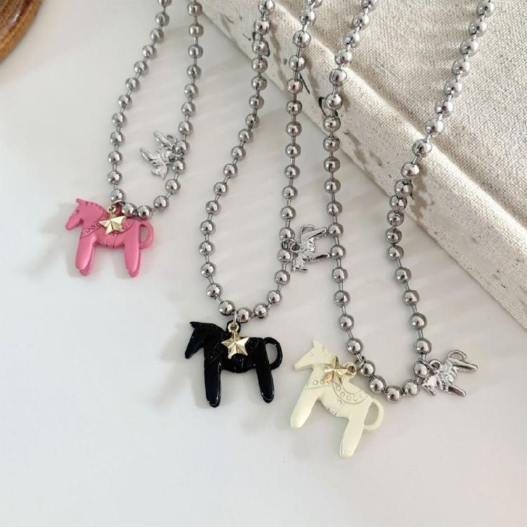 Modern Horse Shaped Titanium Steel Necklace 44cm Adjustable Chain Neckchain For Girls Teens Birthday Present