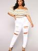 New Black and White Elastic Hole Denim Jeans Women's Slim Fit Pants