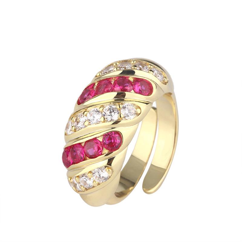 Jewelry Copper Bottom Gold Plated Simulation Sapphire Red Corundum Gold Vintage Geometric Ring