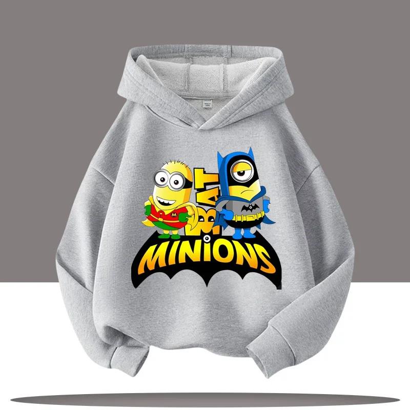 Children's Hooded Sweatshirt for Boys, Girls' Casual Top, The Kid from Dad's Gang, Minions Cartoon Print, Fall/winter Clothing