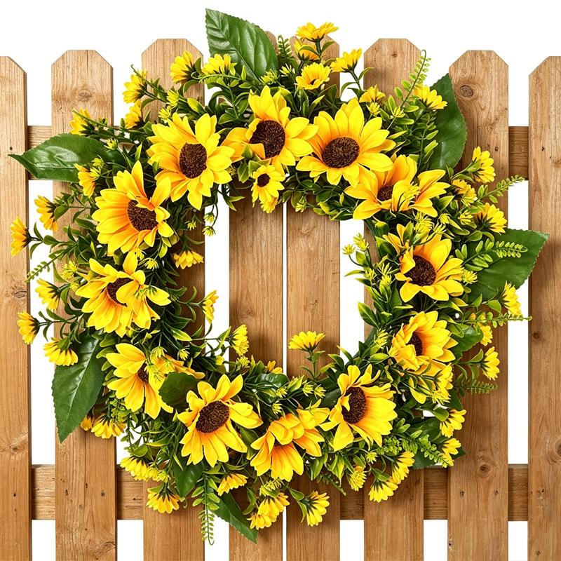 Sunflower Harvest Festival Wreath: Thanksgiving Door & Window Decoration with Faux Flowers
