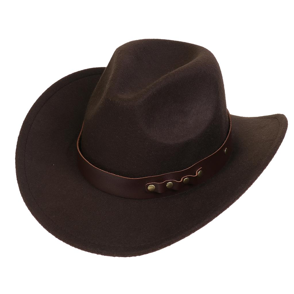 Women Men Western Cowboy Hat, Wide Curved Brim Felt Cowgirl Hat, Vintage Jazz Riding Hat, Removable Hat Belt, Head Circumference 56‑58cm