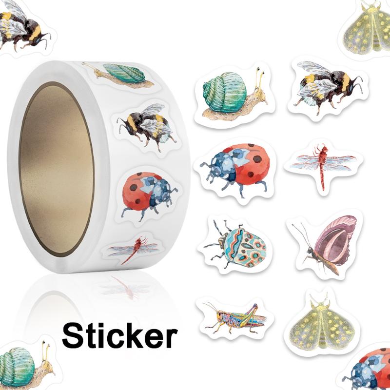 500Pcs/Roll Cartoon Animal Stickers Ocean Marine Insect Bug Self Adhesive Waterproof Decals Diy Scrapbook Craft Reward Decor