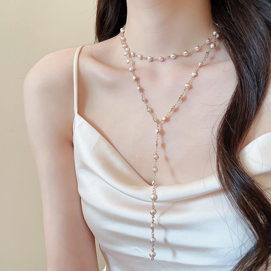 Vintage Colorful Crystal Pearl Double Layer Bead Choker Necklace For Women 2026 Trendy Charm Neck Jewelry Accessories Wholesale