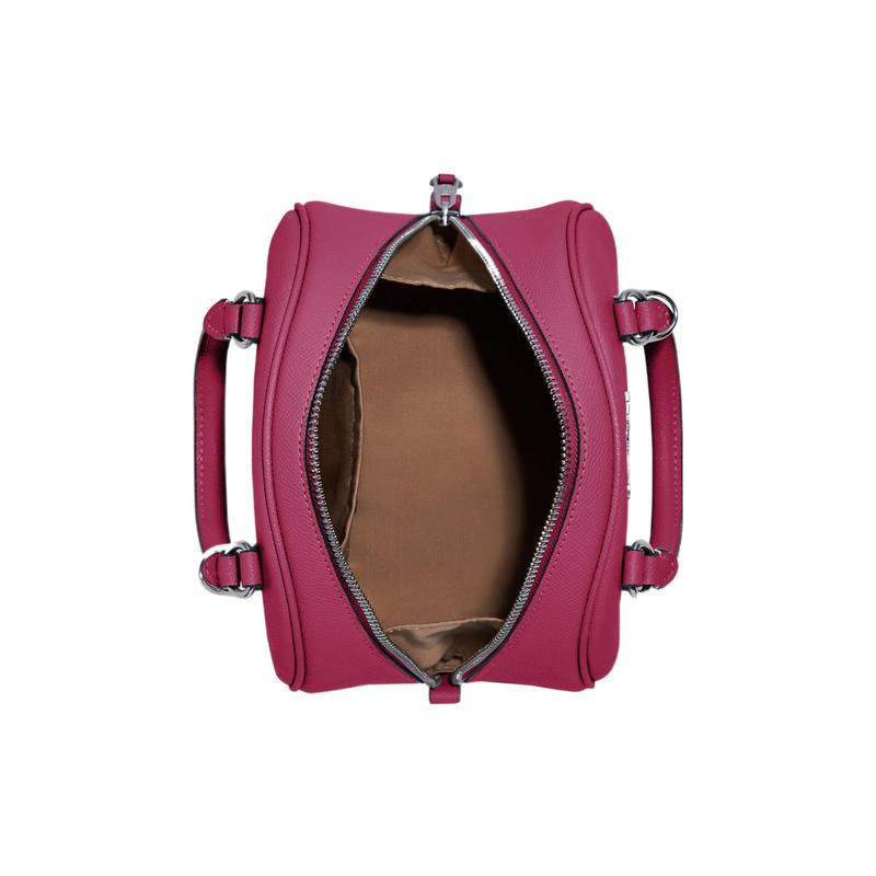 Coach Sydney 20 Solid Color Letter Logo Nameplate Zipper Closure Cross Pattern Leather Shell Bag Hand Crossbody Bag Small Women's Light Raspberry