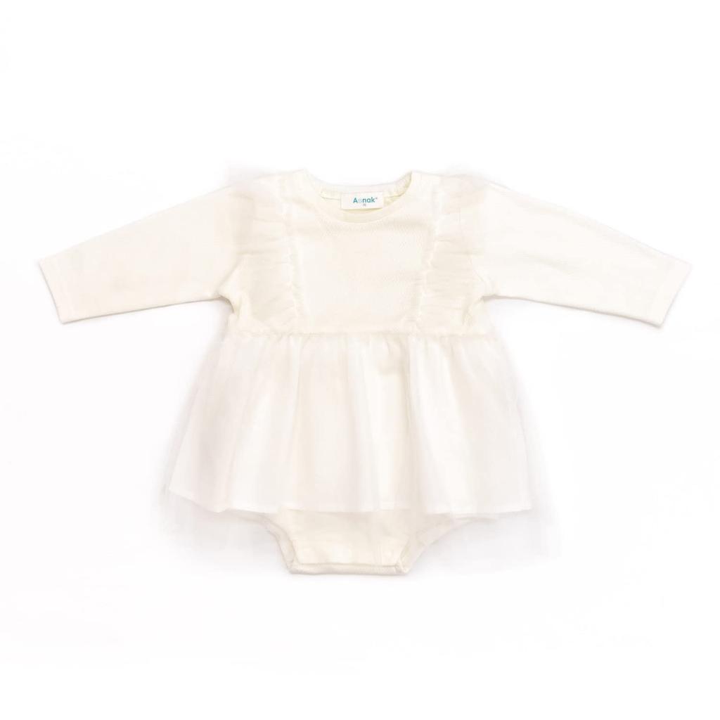 Tulle ruffled romper [Aenak] (90, off-white)