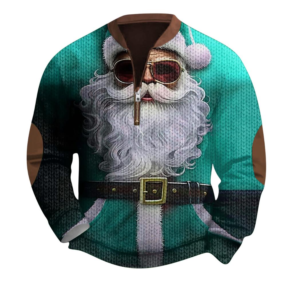 Mens Christmas Sweater Zip Up Sweatshirts Vintage Knit Graphic Sweatshirt Xmas Stand Collar Pullover