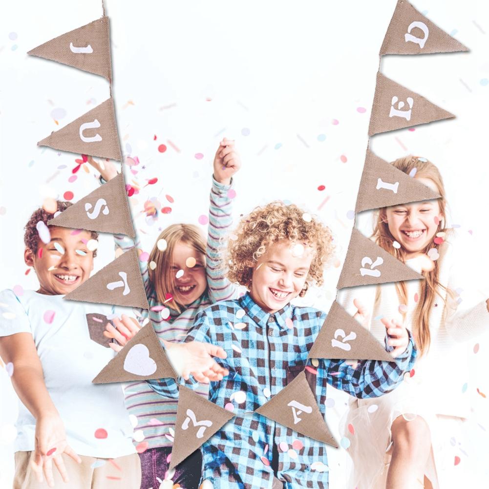 12pcs/ Set Fashionable Cloth Triangle Banner Just Married English Letter for Party Decoration
