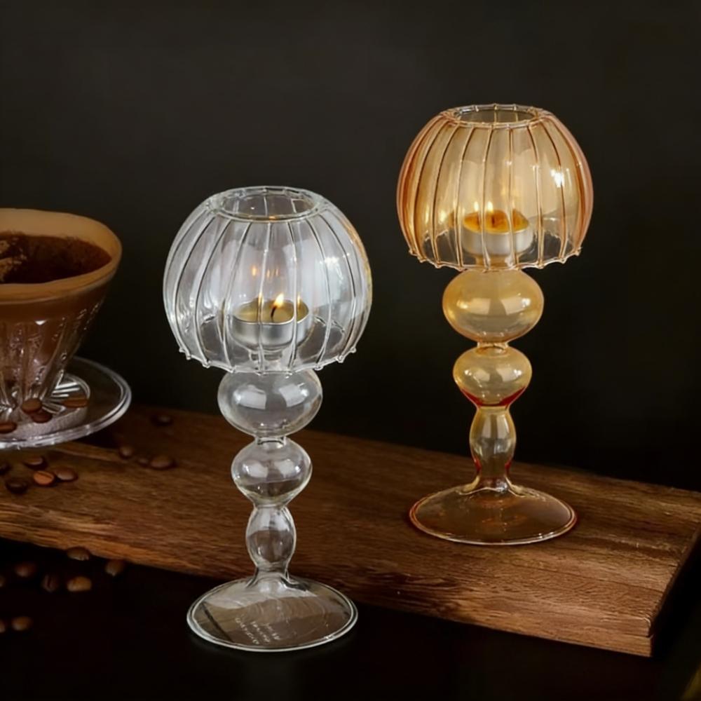 French Style Desk Lamp Shaped Glass Candle Holder Home Wedding Dinning Centerpieces Decoration Glass Tealight Candle Holder