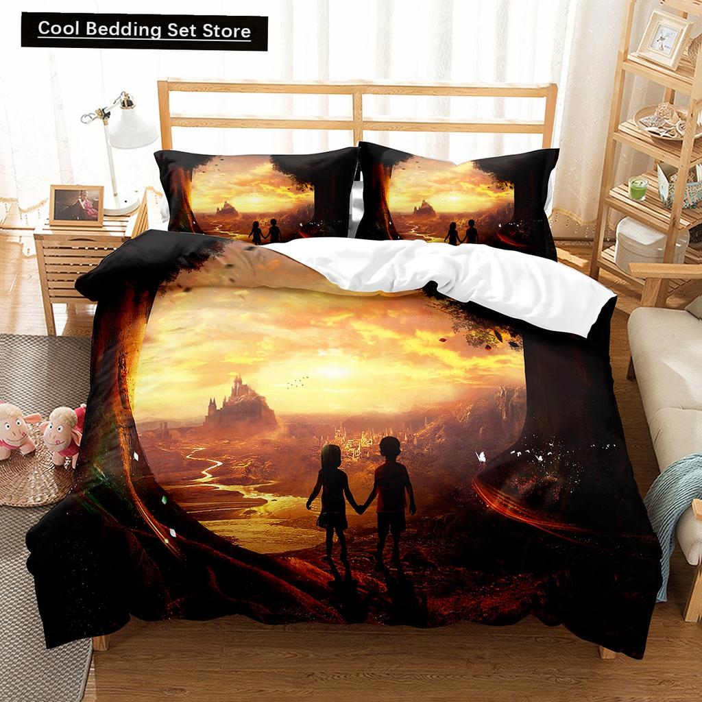 Cartoon Fantasy World King Queen Duvet Cover Magic Castle Bedding Set Mythical Landscape Quilt Cover Polyester Comforter Cover