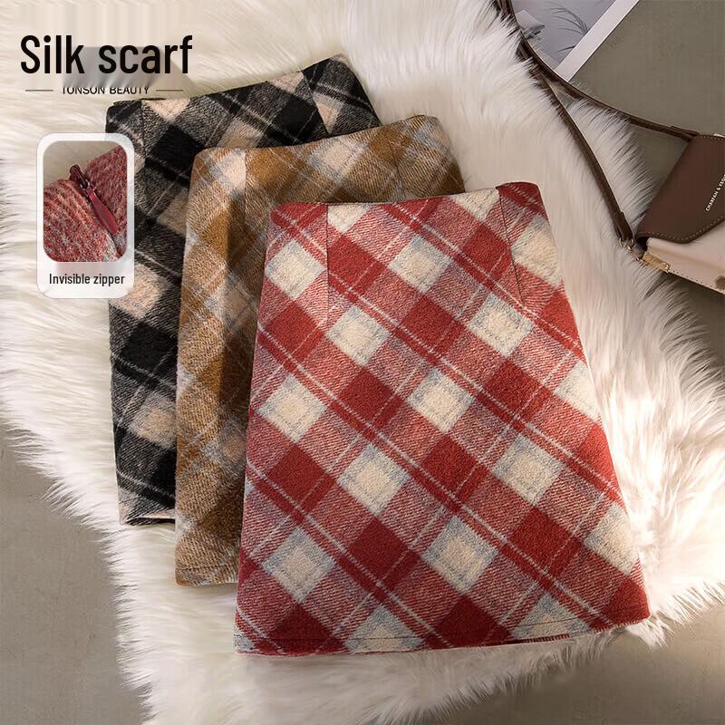 Женская ретро мини-юбка в клетку с высокой талией А-силуэта Si Baishe L