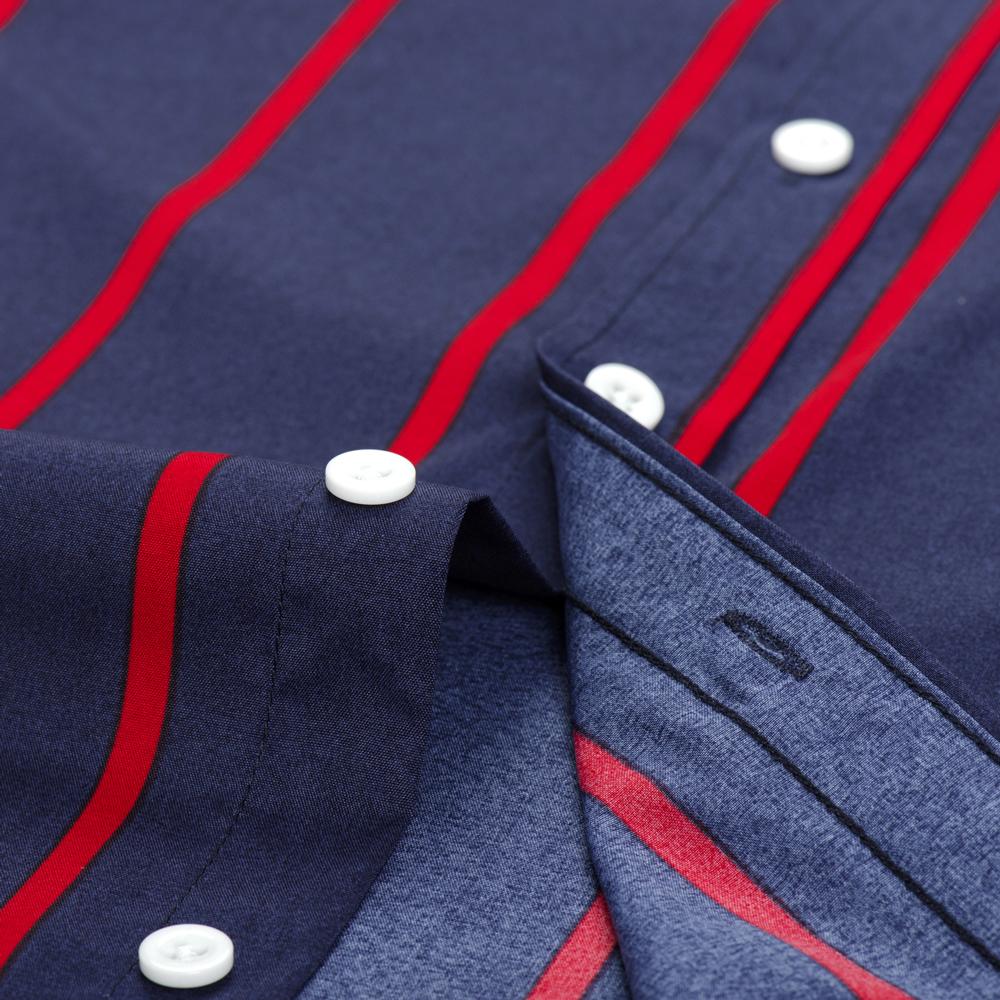 Men's Spring Summer Color Block Striped Dress Shirt Without Pocket Wrinkle-Resistant Button-down Long Sleeve Lightweight Shirts