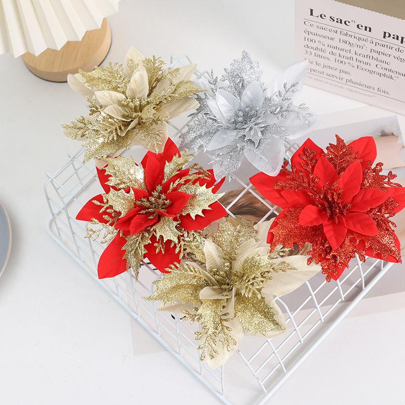 6Pcs Christmas Decoration Artificial Flowers Xmas Tree Ornaments for Home Decor Fake Flowers Navidad New Year 2025 Supplies