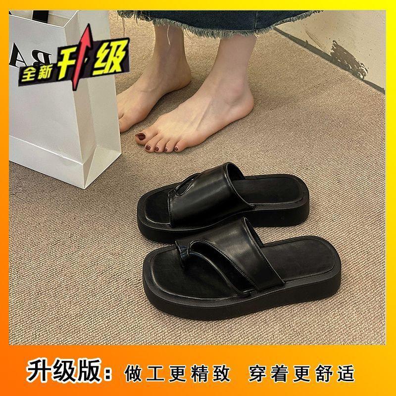 Wear Niche Soft-soled Beach Cool Slippers, Black Thick-soled Versatile Toe Slippers, Women's 2025 Summer and Autumn New Models