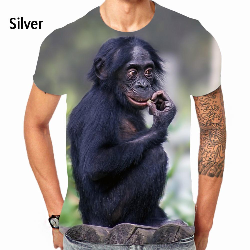 Men's Fashion Gorilla Monkey 3D Printed T-shirts Summer Casual Round Neck Short Sleeved T-shirts