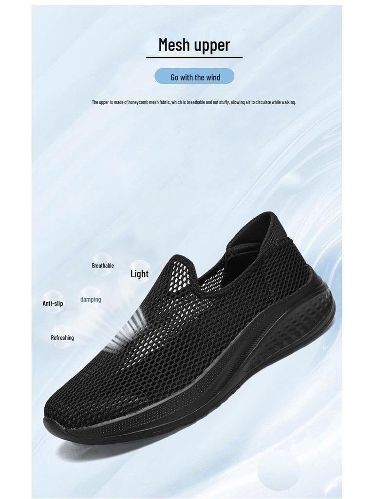 Herrskor, extra stora, sommar, mesh, slip-on sneakers, storlekar 46-48, svarta