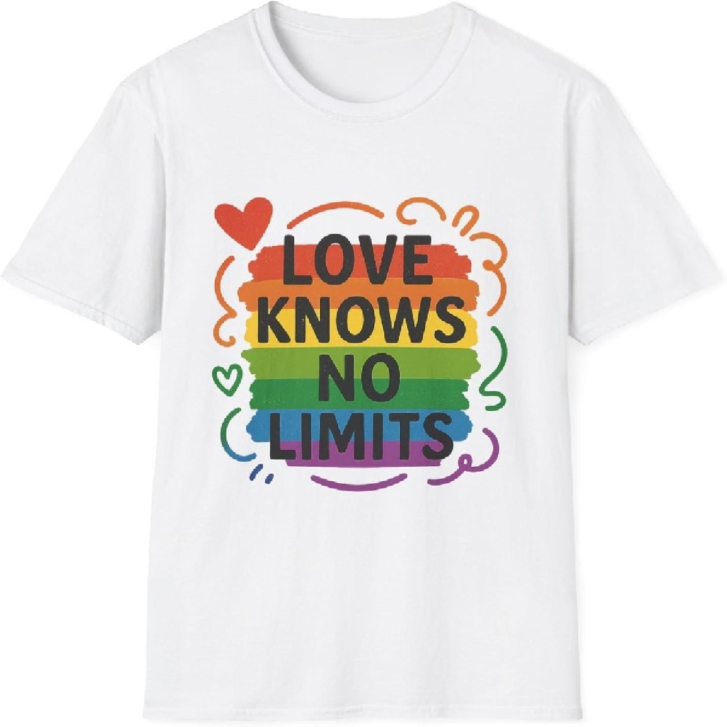 Love Knows No Limits T-Shirt - LGBTQ Pride Shirt, Unisex T-Shirt, Rainbow Graphic Tee, Love Equality Top S
