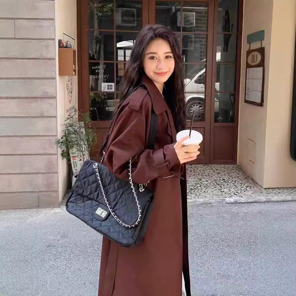 Windbreaker Coat for Women Spring and Autumn New Style Belted Waist British Style Long Coat