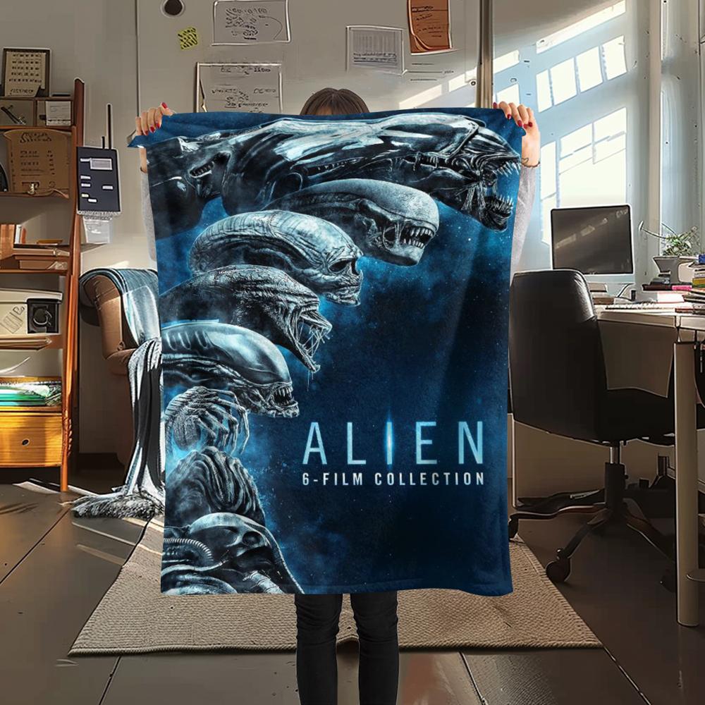 1PC Alien Print Flannel Blanket, High Quality All Seasons, Home Decor, Warmth and Comfort, Perfect for Christmas Gifts