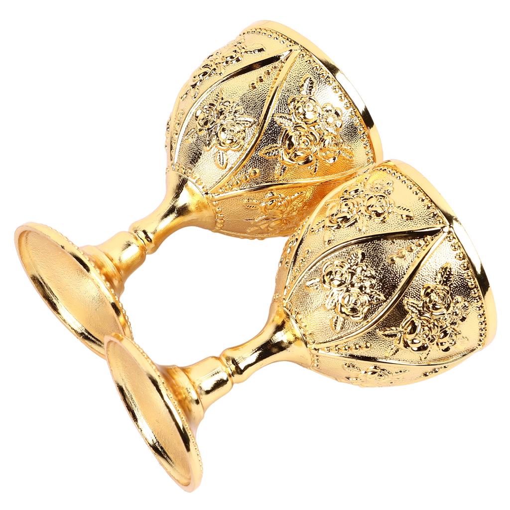 2 stk Vinglass Utsøkt 3D Relief Roseblomstmønster Dekorativt Vintage Vinglass Gull