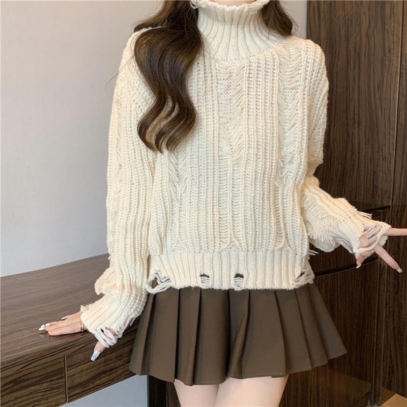 Fringed Turtleneck Knitted Pullovers for Women Autumn Winter Korean Design Ladies Sweater Solid Color Versatile Clothes