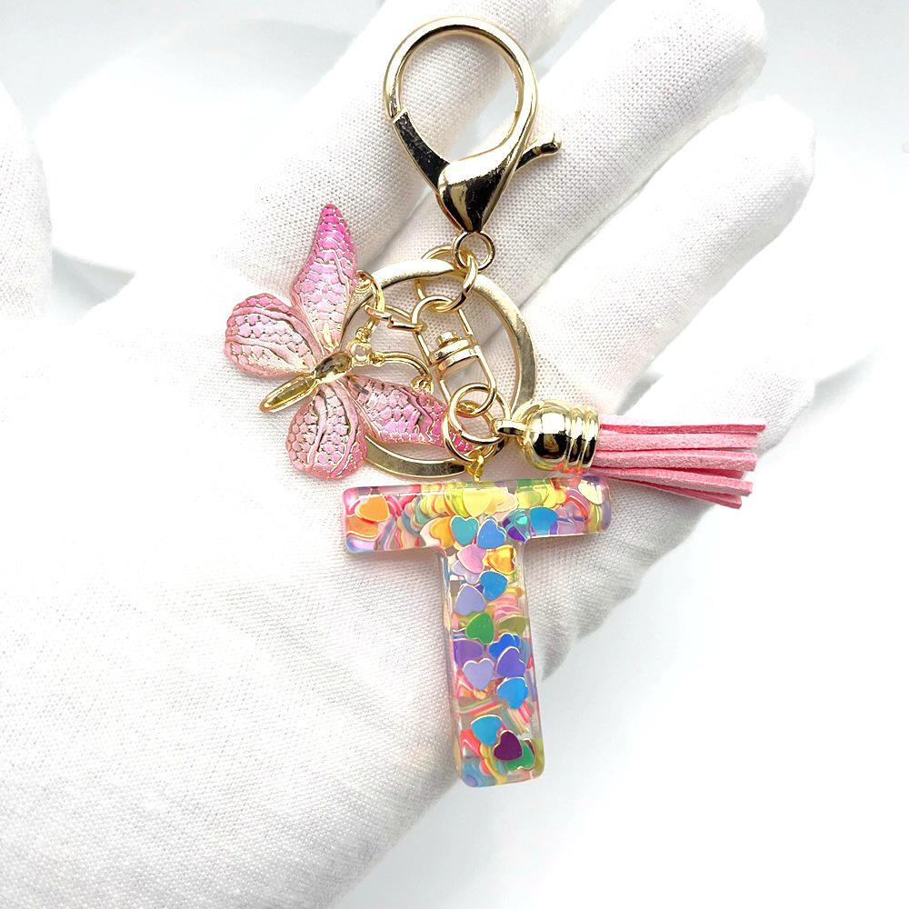 Portachiavi Moda Europea e Americana Farfalla Amore Iniziale con Dettaglio Paillettes