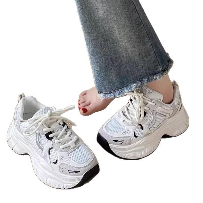 Dad Shoes Girl 2025 Spring Versatile Breathable Little White Shoes Korean Version Height Increasing Thick-soled Lightweight Casual Shoes Hot Sale