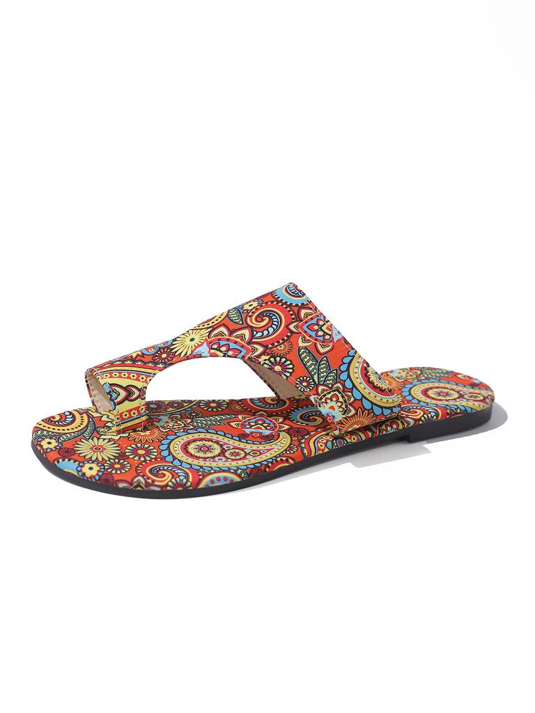 Foreign trade 2025 summer new breathable printing set toe Roman wind cool slippers women large size independent station wish