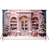 Mocsicka Christmas Photography Background Xmas Tree Pink Cake Shop House Snow Decorations Children Photo Backdrops Studio Banner