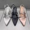 Small K Women's Shoes Autumn New Bright Diamond Word with Satin Pointed High Heel Sandals Women