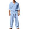 2025 American Style Men's Linen Beach Set: Casual, Breathable Long Sleeve Shirt & Pants