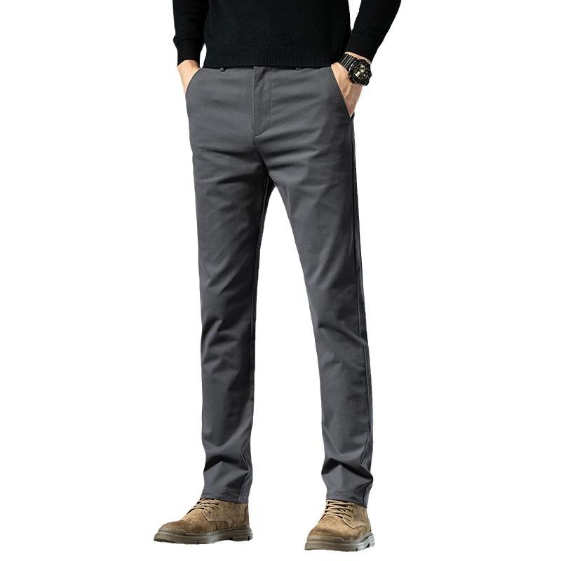 Podzimní A Zimní Pánské Plyšové Hrubé/Běžné Ležérní Vysoce Kvalitní Elastické Rovné Trubkové Volné A Lehké Obchodní Všestranné Kalhoty