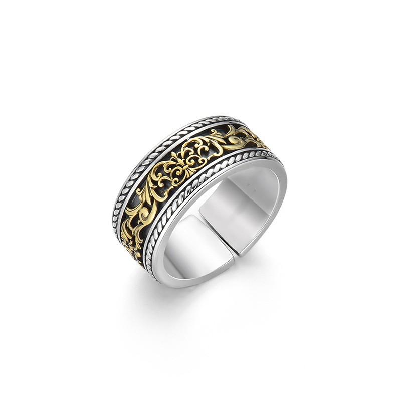 Adjustable Open Ring Men Women Vintage Motif Geometric Band Minimalist Statement Finger