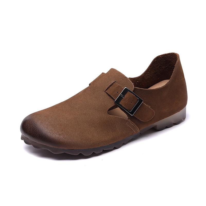 Fashion Leather Retro Nostalgic Mary Jane Shoes Flat Brown Wild Woods Old Movie Clothing with Women's Shoes Old Man Grandma Cowhide