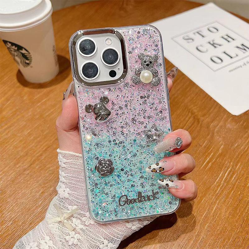 Gradient Glitter Epoxy for IPhone17promax Phone Case Pearl Bear for Apple 16 Flower Star 15