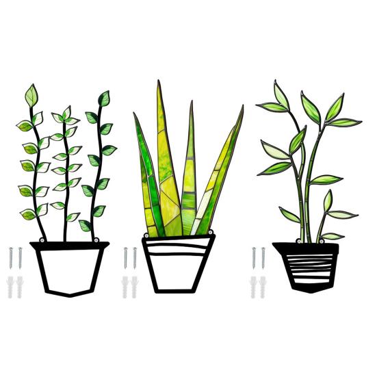 3 Stück/Set Metall Blumenvase Wandskulptur 3D Hohl Eisendraht Pflanzenvase Wandornament Zuhause Büro Wohnzimmer Badezimmer Küche Wandkunst Schild