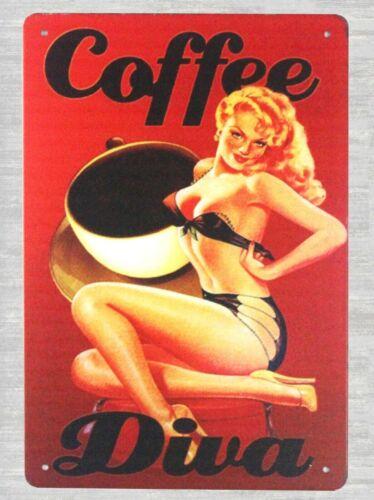 tin advertising signs Coffee Diva pinup sexy women tin metal signAluminum 20x30cm(7.8x11.8inch)