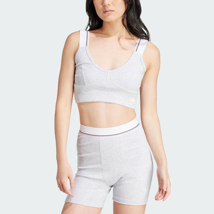 Adidas Originals Tape Bra Top Color Block Shoulder Strap Knitted Casual Sports Bra Women Underwear Light-Gray IT7300