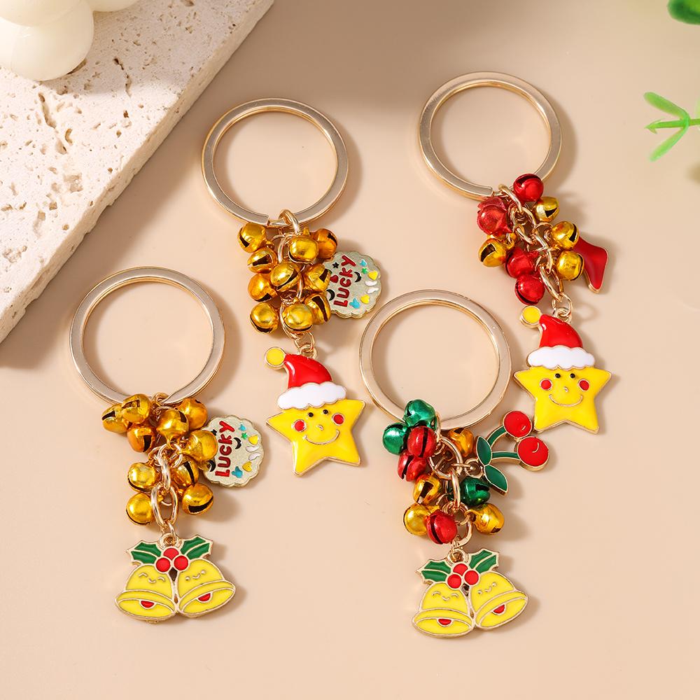 Fashion Christmas Keychain Jingling Bell Key Ring for Women Girls Handbag Pendants DIY X'mas Key Chain New Year Gifts