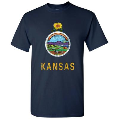 Kansas Staatsflagge - Heimatstolz Lokales Souvenir Basic Baumwoll-T-Shirt - Marineblau