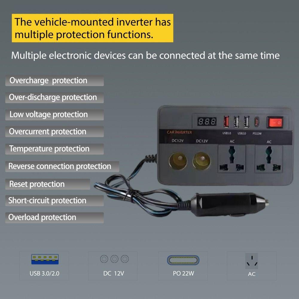 Portable European Standard Car Inverter Universal 300W Car Power Converter 12V To 220V with Fast Charging Car Inverter