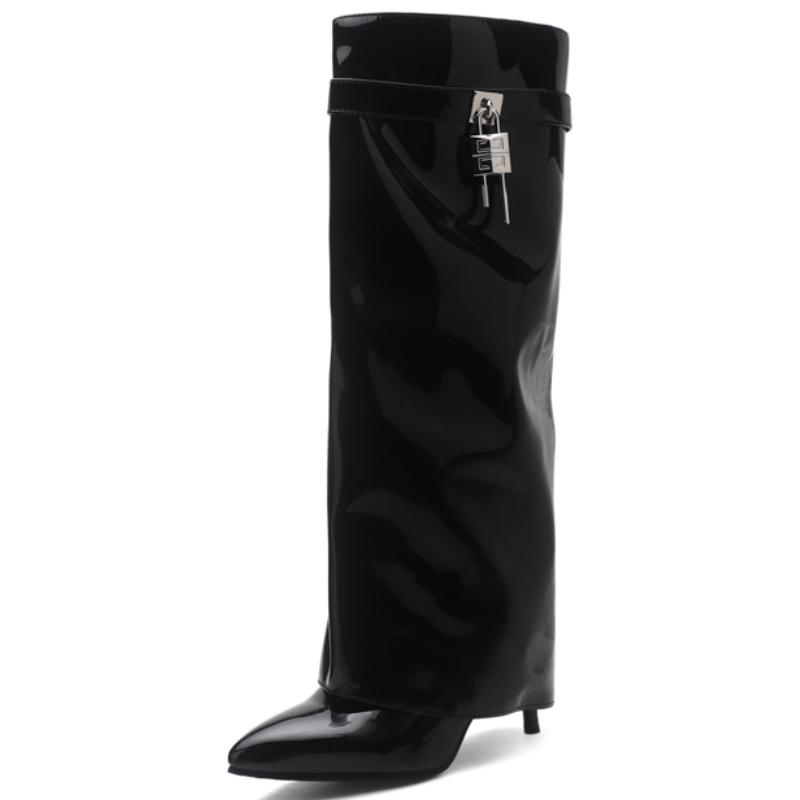 Turned-over Edge Knee High Boots Women Shoes Sexy Key High Heels White Black Western Boot Female 2024 New Trends Party Shoes