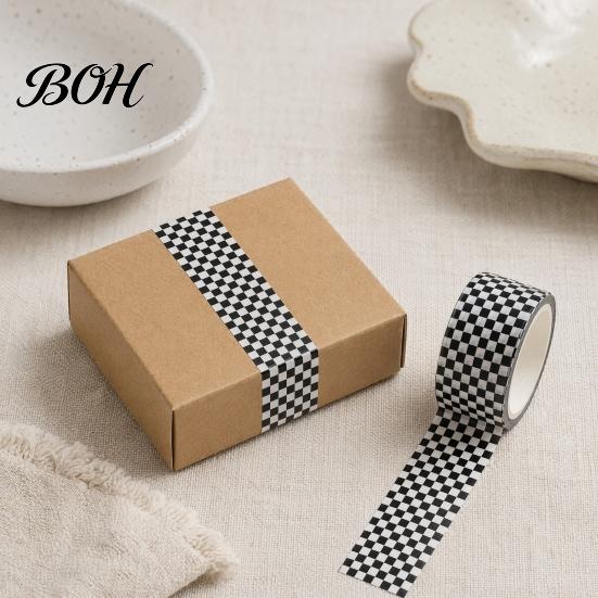Black And White Plaid Tape Grid Washi Tape, Pattern Decorative Masking Hand-tearable for Arts, DIY Crafts, Journals, Planners, Scrapbooking,