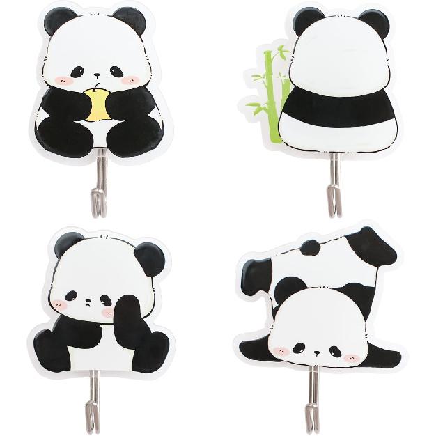 MOROBOR Panda Self Adhesive Hook, 4pcs No Punch Hook Decorative Wall Mounted Hooks Home Office Nursery Room Decoration for Hanging Key, Towel, Hat
