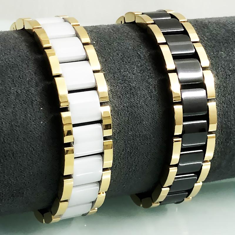 Gold Color Stainless Steel with White/Black Ceramic & Hematite Beads Bracelets for Men Romantic Jewelry Gift for Boyfriend Male