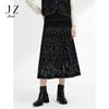 JUZUI Artistic Jacquard Pleated Wool Blend Midi Skirt