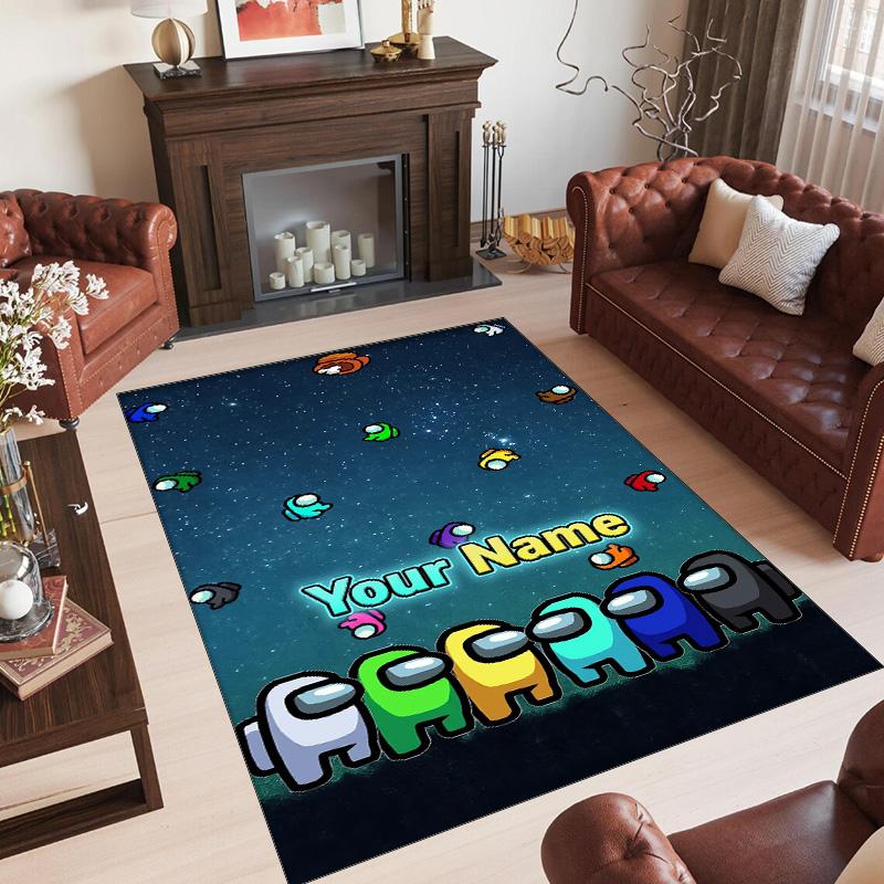 Personalized Crystal Velvet Carpet Custom Name Text,Among Us Anti Slip Area Rug For Home Decoration