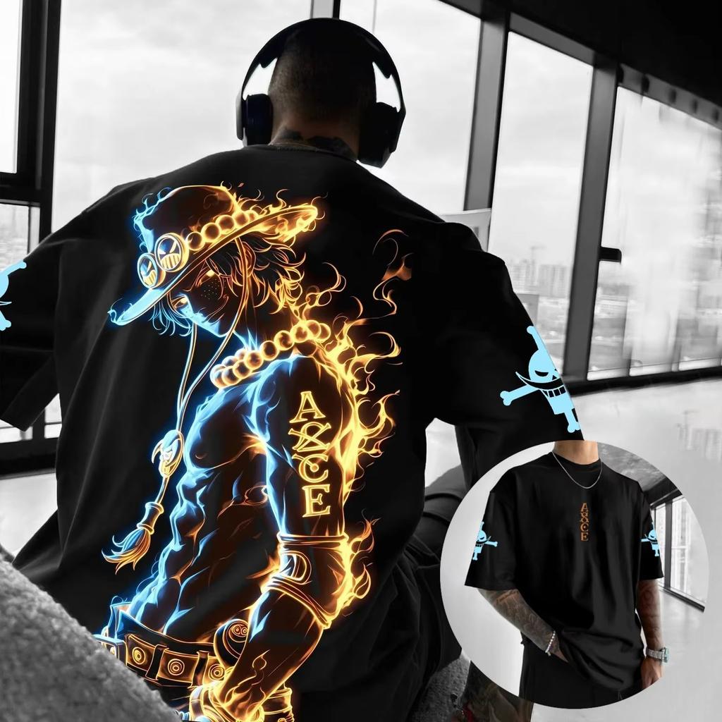 Vintage Oversize Anime T Shirt Men One Piece Luffy Women Short Sleeve Tee Summer Casual Top Streetwear Cartoon Print Y2k Clothes