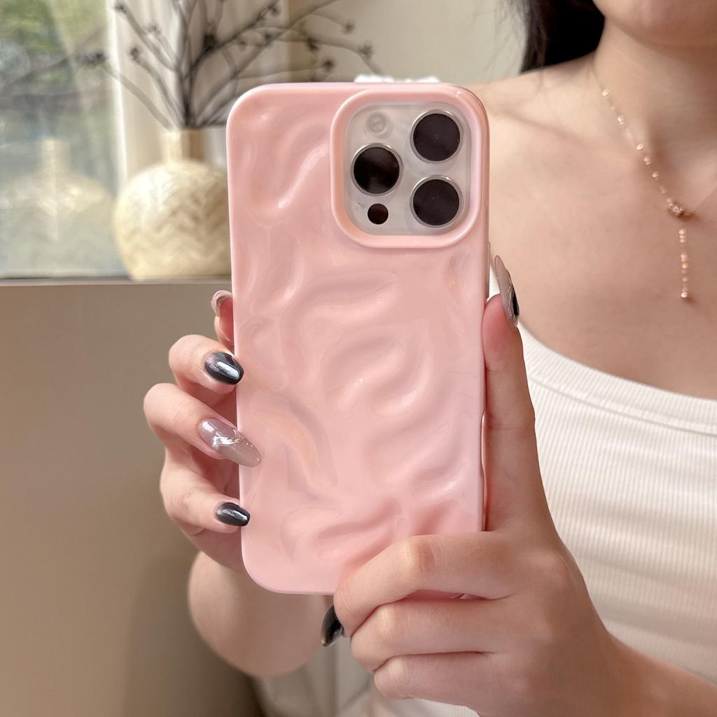 ins Macaron solid color pleated pattern, suitable for iPhone17Pro max mobile phone case, Apple 16 new 14/15.