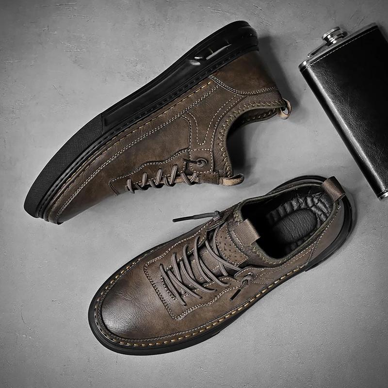 

Высококачественная удобная деловая обувь Four Seasons 2024 года, новая мужская повседневная обувь из натуральной кожи в стиле ретро, легкая обувь 44 43 коричневый